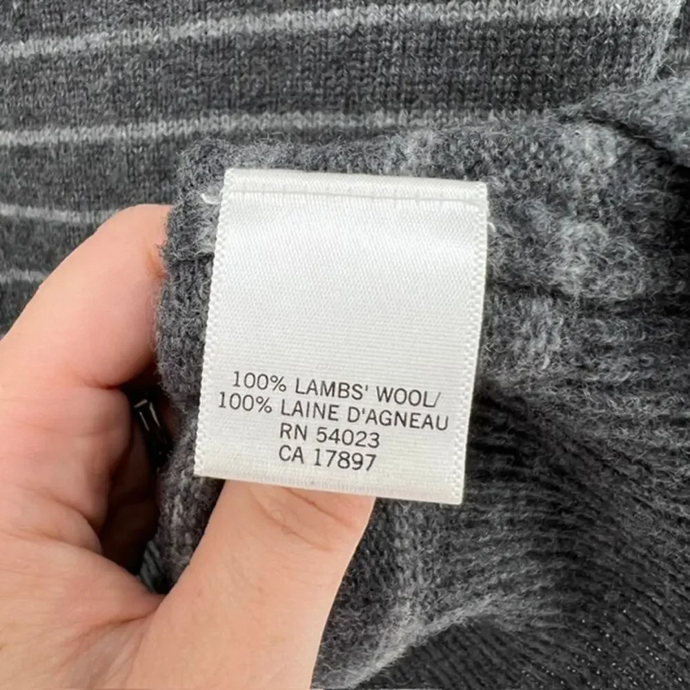 Banana Republic 1/4 Zip Lambs Wool Sweater Mens L Gray Blue Stripe Y2K Preppy
